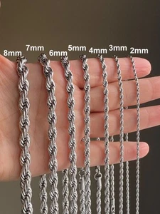 Stainless Steel Rope 316L Silver Color Chain  Men's Women's Necklace - Picture 1 of 7