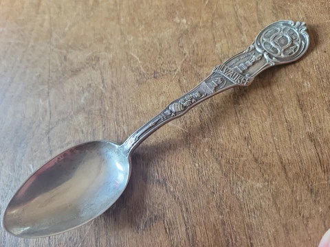 Antique MECHANICS Sterling Silver Souvenir Spoon MILWAUKEE, WI Mono'd MFC-28.1 g Cover