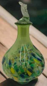 Murano Style Hand Blown Confetti Art Glass Vase – Green Metallic Teardrop VTG - Picture 1 of 5