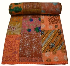 Indian Khambadiya Print King Size Comforter Quilt Hippie Bed Cover Kantha Gudari - Picture 1 of 4
