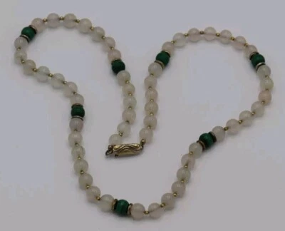 Collana Vintage QUARZO E AGATA VERDE Chiusura ARGENTO 800 61 Pietre  Ø 8 mm - Immagine 1 di 4