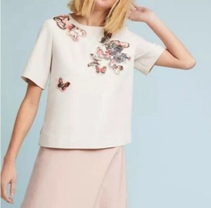 Anthropologie Mignon Doo Pink/Rose Butterfly Garden top women's  size XL NEW - Picture 1 of 15