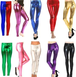 Women Wet Metallic Liquid Look Leggings Shiny Stretch Pants Regular Plus Size - Picture 1 of 11