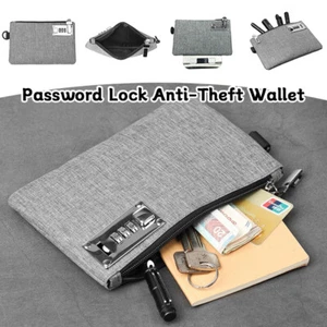 Cartera antirrobo con bloqueo de contraseña bolsa de efectivo bloqueable pasaportes cartera tarjetas de crédito - Imagen 1 de 18