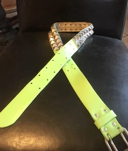 Green studded 70’s Leather belt 36” Hand Painted  From Sweden - Picture 1 of 5