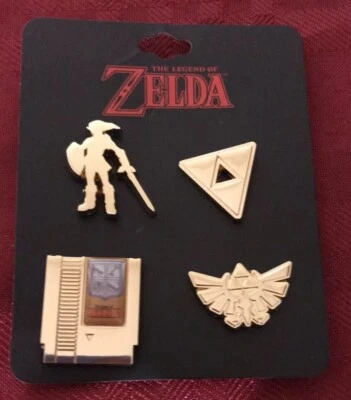 The Legend of Zelda SET OF 4 Pins Triforce Gold Cartridge Link NEW - Image 1 of 4