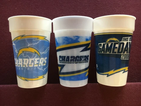 3 NEW LOS ANGLES/SD Chargers NFL 20 oz. Team Logo Plastic Tumbler THREE STYLE Cover