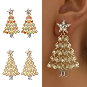 Fashion Christmas Tree Pearl Zircon Earrings Stud Women Xmas Party Jewelry Gift - Picture 1 of 10