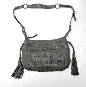 Vtg Rafe New York Supple Leather Rivet Fringe Crossbody Bag Orig Marked Tissue - Picture 1 of 12