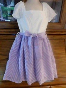 New Purple Hollow Out Patchwork Round Neck Short Sleeve Pullover Party Dress 5T - Picture 1 of 11
