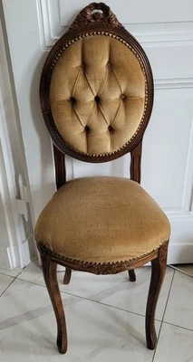 Stuhl Louis-Philippe-Stil geschnitztes Holz, gepolstert mit goldenem Samtbezug - Bild 1 von 4