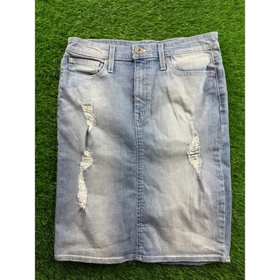 GUESS Mujer Azul Denim Falda Talla M Envejecida Lavado Ligero Midi Jean Lápiz Informal Foto 1 de 4