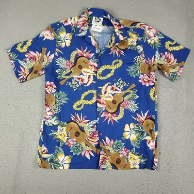 Рубашка мужская Hilo Hattie средняя синяя с цветочным рисунком хлопковая винтажная гавайская на пуговицах - Изображение 1 из 4