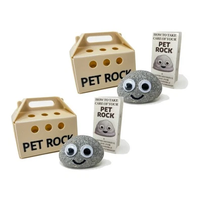PARTY FUNNY NOVELTY GIFT IDEAS -TWIN PACK PET ROCK ® - IDEAL BIRTHDAY PRESENTS GIFTS