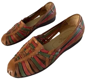 Vintage Real Leather Flat Sandals Women’s Size 6M Multicolor Gladiator Strappy - Picture 1 of 13