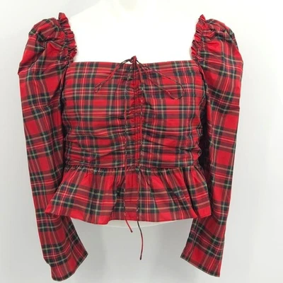 Blusa Top Antonio Melani Elvira Talla 6 Rojo Tartán Cuadros Lechera Navidad Navidad Foto 1 de 4