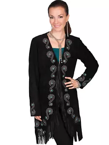 Scully Leder Damen Fransen silber Stich Nieten Eber Wildleder Jacke L165 - Bild 1 von 4
