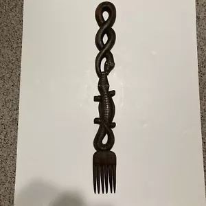 Vintage 26” Wood Hand Carved Tanzania African Tribal Fork Decor Excellent Cond - Picture 1 of 12