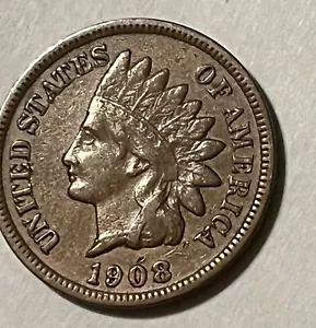1908-er Indianer Cent, ss+, seltenes Datum - Bild 1 von 8