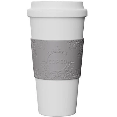 Copco Acadia BPA Free Plastic Insulated Traveler Mug 16 Oz, Damask Grey White