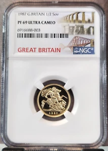 1987 GREAT BRITAIN GOLD 1/2 SOVEREIGN NGC PF 69 ULTRA CAMEO SCARCE GEM PROOF - Picture 1 of 3