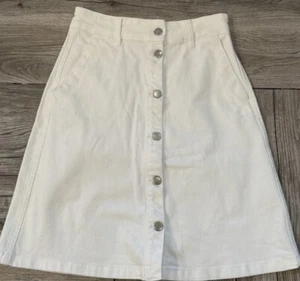 H&M White Denim Button Down Front White Jean Skirt Size 6 - Picture 1 of 4