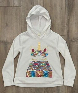 BTWEEN Girl’s Rainbow Unicorn Hoodie Pullover Sweatshirt Youth Medium 7/8 White - Picture 1 of 11