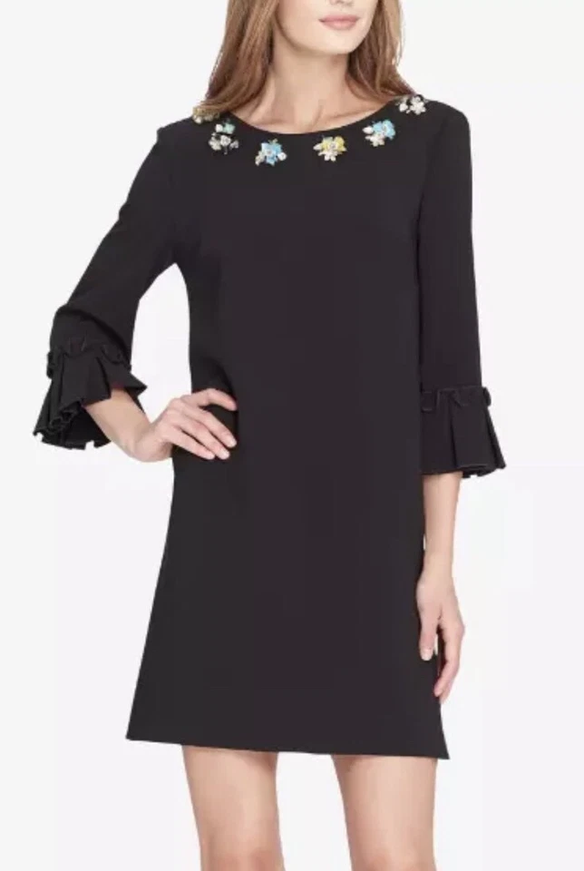 Tahari by Arthur S. Levine Women's Black Embellished Neck Shift Dress Sz 6 2997