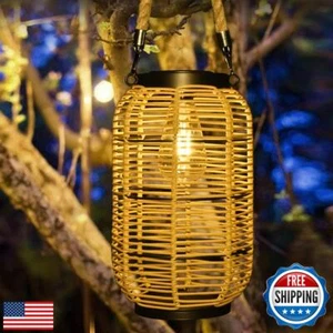 Livinlarge Solar Lantern Outdoor Hanging Lights, Large Solar Rattan Lantern O - Picture 1 of 5
