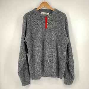 Le Tigre Mens Size Large Sweater Grey Red Acrylic 2 Buttons Made in USA Gray - Picture 1 of 4