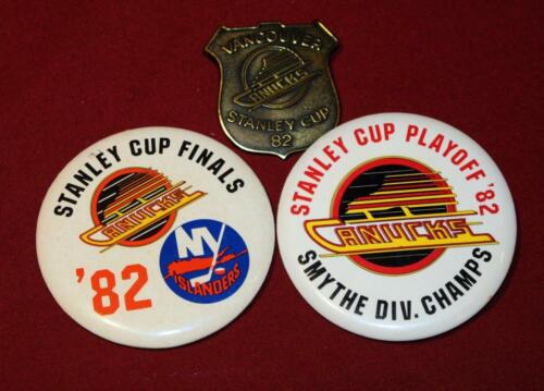 Lot of 3 Vintage 1982 Vancouver Canucks STanley Cup Playoffs Finals Pins Badges!