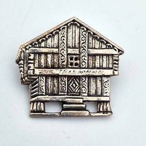 Norwegian Vintage Pewter Stabbur Brooch, Norsk Tinn, Handcrafted Rustic Pin - Picture 1 of 6
