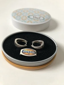 Ohrringe Silber 925 Fossil Creolen mit Schmuckdose - Bild 1 von 4