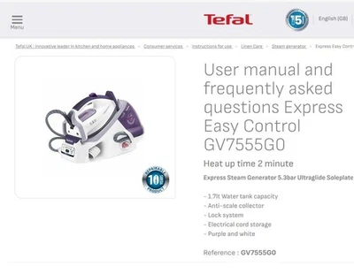 Tefal Express Easy Control GV7555G0 GV7555 High Pressure Steam Gen - Image 1 of 4
