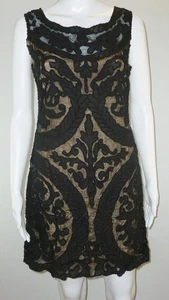 Yoana Baraschi Dress 100% Silk Illusion Inset Lined Black Beige 4 Cocktail Party - Picture 1 of 3