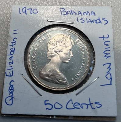 1970 Bahamas 50 Cents Silver Coin Low Mintage KM-7, Lot 217 - Image 1 of 2