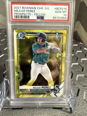 2021 Bowman Chrome Sapphire Gold #BCP215 Milkar Perez #/50 Mariners PSA 10 POP1 - Image 1 of 2