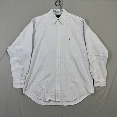 Ralph Lauren Shirt Mens Large Blue White Striped Blake Button Down Cotton Oxford - Image 1 of 4