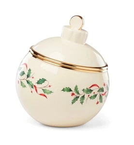 Lenox Holiday Ornament Figural Cookie Jar 8.75” Gold Trim Holly NEW IN BOX - Picture 1 of 4