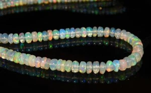 100% Natural Ethiopian Welo Fire Opal 3-5mm Smooth Plain Rondelle Gemstone Beads - Picture 1 of 6