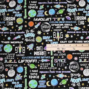 Lift Off Space Galaxy Words Astronuat Planets Rockets Fabric 1/2 Yard #12608 - Picture 1 of 2