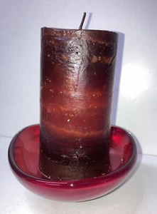 Large Coloured Unscented Textured Chunky Pillar Church Candle & Glass Bowl - Picture 1 of 12