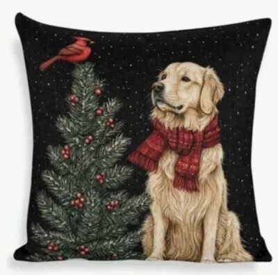 Funda Almohada Navidad Doble Cara Golden Retriever Vacaciones Decoración del Hogar Foto 1 de 3