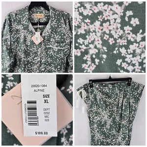 $109 Papinelle XL Cheri Blossom Full-Length PJ Cotton Pajamas Set Alpine Green - Picture 1 of 21