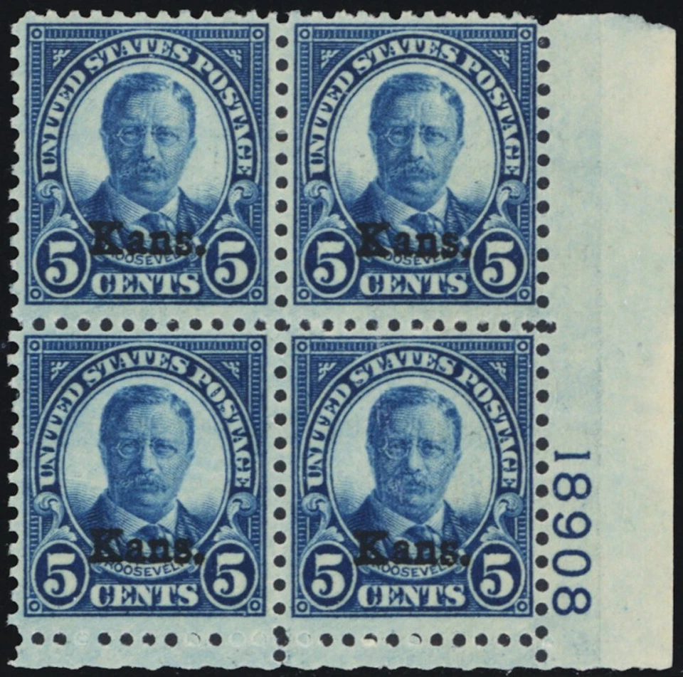 Bloque de placa 663, como nuevo F/VF LH 5¢ Kans CV $200.00 - Stuart Katz Foto 1 de 1