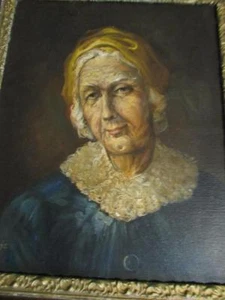 ANTIQUE IMPASTO OIL PAINTING ON CANVAS LOVELY OLD WOMEN SIGNED AILEC PICTURE - Picture 1 of 1