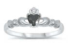STERLINGSILBER RING MIT CZ Faux Onyx Claddagh rosa rechte Hand - 6