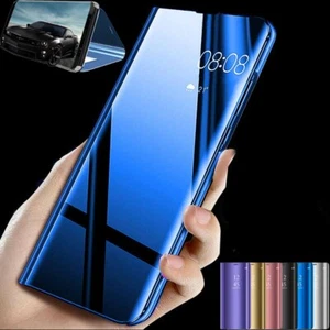 For iPhone 15 14 13 12 11 XS XR SE 8 7 Mirror View Leather Flip Case Stand Cover - Picture 1 of 20