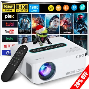 8K Projector 1080P 230 ANSI Lumen 3D 5G WiFi Bluetooth Video Home Theater HDMI - Picture 1 of 16