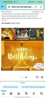 LED Note Board with Colors Acrylic Dry Erase Board with Light DIY Drawing Board - Image 1 of 3